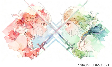 最大の敵は自分自身　女性　イラスト　水彩画 136593371