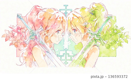 最大の敵は自分自身　女性　イラスト　水彩画 136593372