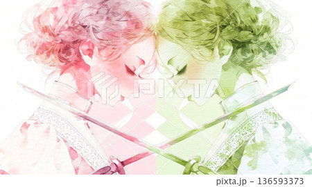 最大の敵は自分自身　女性　イラスト　水彩画 136593373