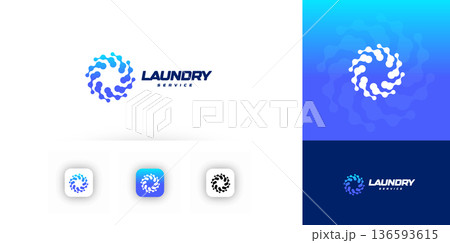 Laundry service logo, swirling droplets motion, clean fresh blue emblem design. Abstract washer vortex for branding, app icon, signage, packaging. Modern gradient minimal style. Vector illustration Laundry service logo, swirling droplets motion, clean fresh blue emblem design. Abstract washer vortex for branding, app icon, signage, packaging. Modern gradient minimal style. Vector illustration 136593615