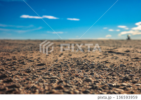 Minimal sandy beach landscape with blue sky and copy space 136593959