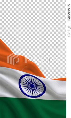 Symbol of sovereignty, Indias national flag billows in the wind against a clear sky 136594915