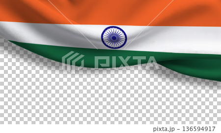 Symbol of sovereignty, Indias national flag billows in the wind against a clear sky 136594917