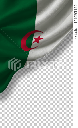 Flag of Algeria waving with a clear background showing colors and symbols of the country 136595130