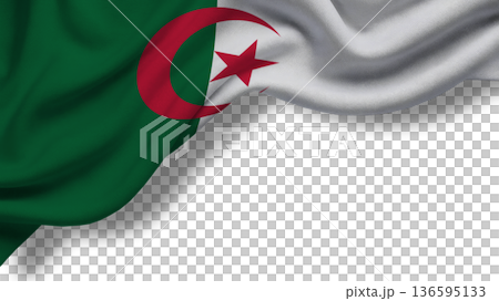 Flag of Algeria waving with a clear background showing colors and symbols of the country Flag of Algeria waving with a clear background showing colors and symbols of the country 136595133