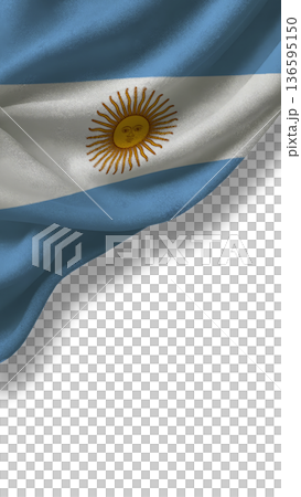 Flag of Argentina shown in a close view with detailed colors and design during daylight hours 136595150