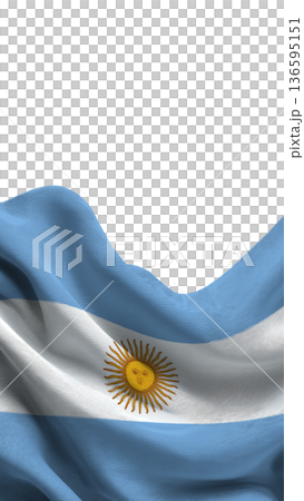 Flag of Argentina shown in a close view with detailed colors and design during daylight hours 136595151