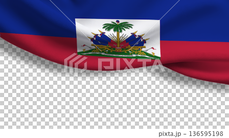 Celebrating sovereignty with the Haitian flag waving proudly in a bright blue sky 136595198