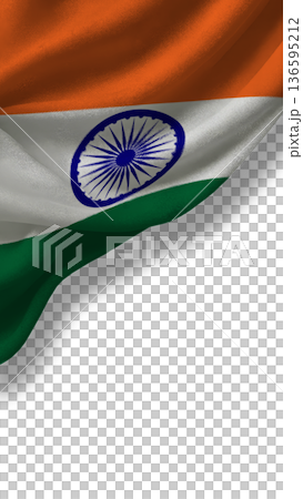 Symbol of sovereignty, Indias national flag billows in the wind against a clear sky 136595212