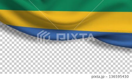 Flag of Gabon representing sovereignty with green, yellow, and blue stripes gently waving in the wind Flag of Gabon representing sovereignty with green, yellow, and blue stripes gently waving in the wind 136595430