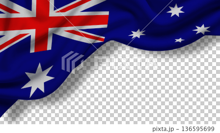 Australian flag waving in the breeze with blue background and white stars on display Australian flag waving in the breeze with blue background and white stars on display 136595699