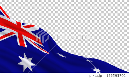 Australian flag waving in the breeze with blue background and white stars on display Australian flag waving in the breeze with blue background and white stars on display 136595702