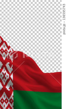 Belarus flag waving display showing red, green colors and traditional pattern 136595743