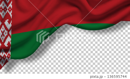 Belarus flag waving display showing red, green colors and traditional pattern 136595744