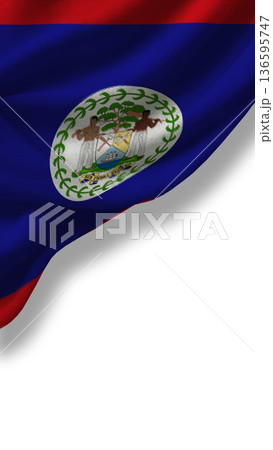 Flag of Belize waving in the wind showcasing its colors and emblem 136595747