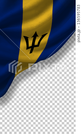 Barbados flag waving with a simple design in blue and yellow colors 136595783