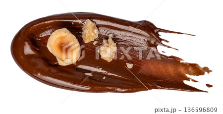 Chocolate Spread Smear with Hazelnuts Isolated on White 136596809