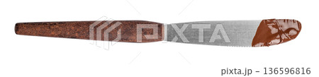 Rustic Butter Knife with Chocolate Spread Isolated on White 136596816