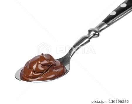 Glossy Chocolate Spread on Spoon Isolated Glossy Chocolate Spread on Spoon Isolated 136596826