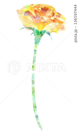 水彩コラージュの葉なし黄色のバラ一輪挿し 136597444