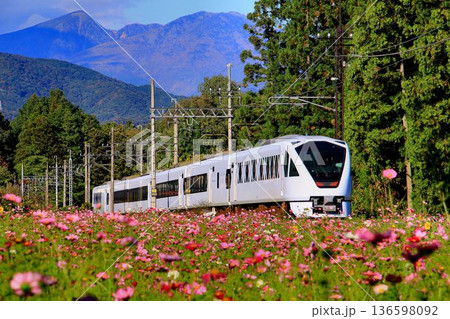 秋桜の鬼怒川路を駆ける… 東武特急【スペーシアX】N100系 136598092