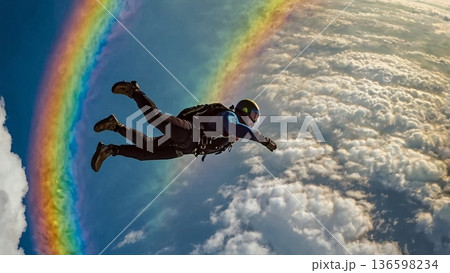 高度4000m、空にだけ許された奇跡──スカイダイビング中に出会った真円の虹 136598234