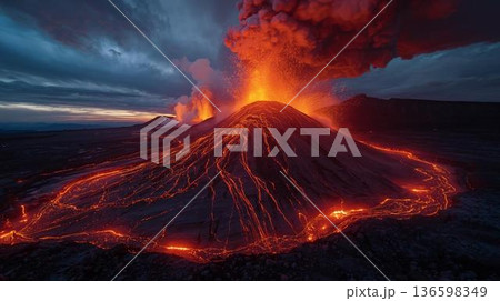 火山の噴火 136598349