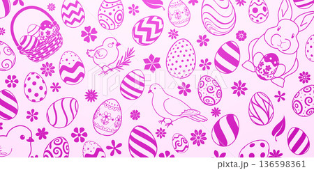 Pink easter eggs and flowers pattern. Pink easter eggs and flowers pattern. 136598361