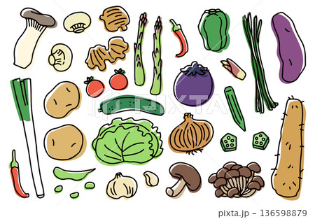 野菜とキノコの詰め合わせイラストセット 136598879