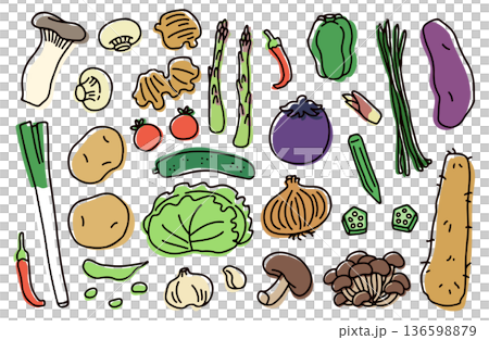 野菜とキノコの詰め合わせイラストセット 136598879