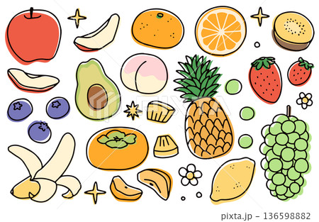 複数の新鮮なフルーツイラスト素材セット 136598882