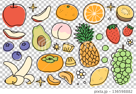 Multiple fresh fruit illustration material set 136598882