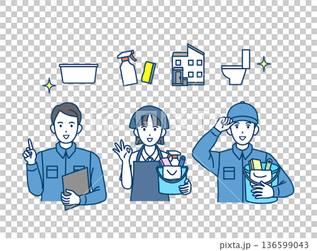 清掃業者、クリーニングスタッフのイラスト 136599043
