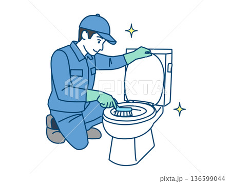 トイレの掃除をする清掃業者のイラスト 136599044