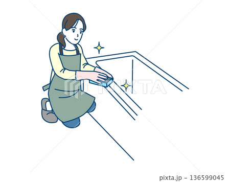浴槽の掃除をする主婦のイラスト 136599045