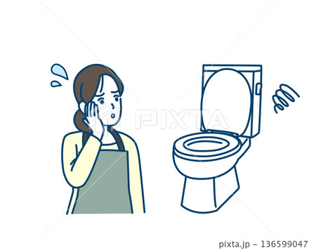 トイレの詰まりや故障に困る主婦のイラスト 136599047