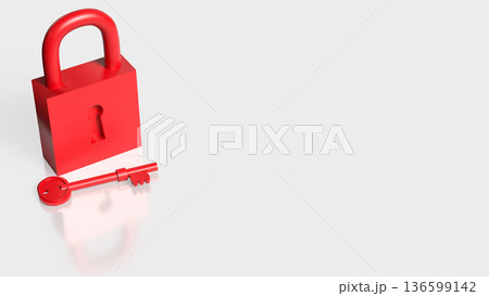Red Padlock and Key Security Protection Concept 3d render. 136599142