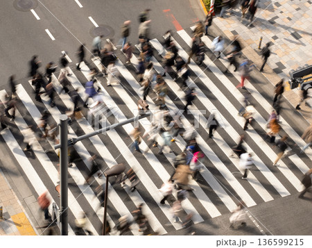 大勢の歩行者が行き交う横断歩道 東京都 大勢の歩行者が行き交う横断歩道 東京都 136599215