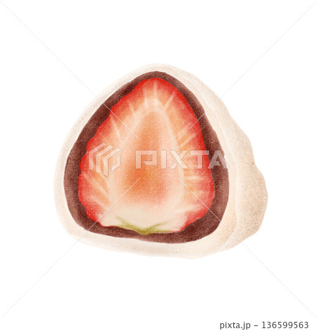 和菓 - いちご大福の断面イラスト左向き 和菓 - いちご大福の断面イラスト左向き 136599563