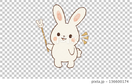 A rabbit explaining while facing left 136600174