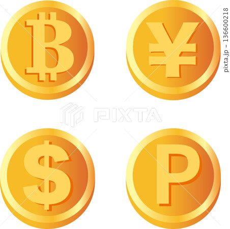 主要な通貨とビットコインのアイコンセット。資産運用、外貨両替、ポイント投資のイメージ 主要な通貨とビットコインのアイコンセット。資産運用、外貨両替、ポイント投資のイメージ 136600218
