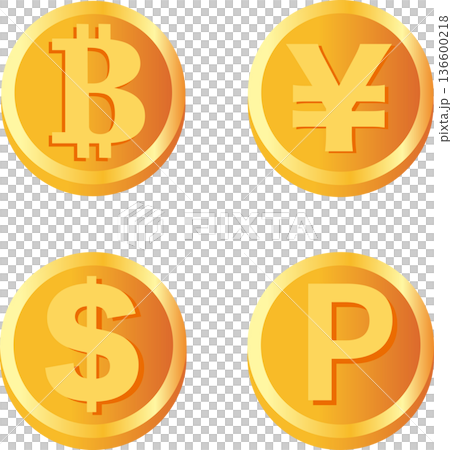 主要な通貨とビットコインのアイコンセット。資産運用、外貨両替、ポイント投資のイメージ 主要な通貨とビットコインのアイコンセット。資産運用、外貨両替、ポイント投資のイメージ 136600218