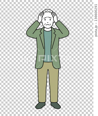 頭を抱えて悩む高齢男性 全身イラスト 136600291