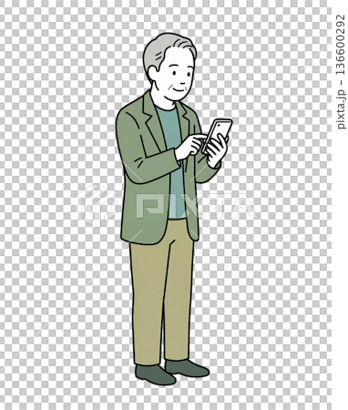 スマートフォンを使う高齢男性 全身イラスト 136600292
