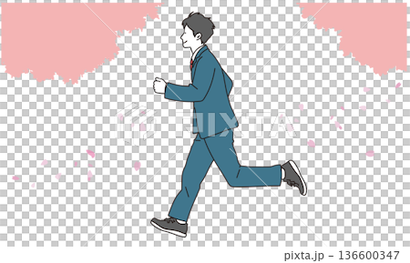 Illustration of a male student running with cherry blossoms in full bloom 136600347