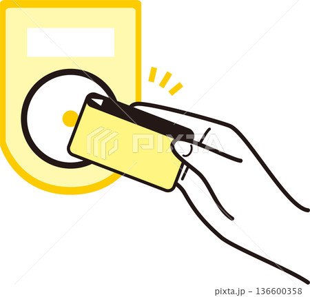 クレジットカードのタッチ決済をする手のイラスト。非接触決済、キャッシュレス、スマート支払いのイメージ 136600358