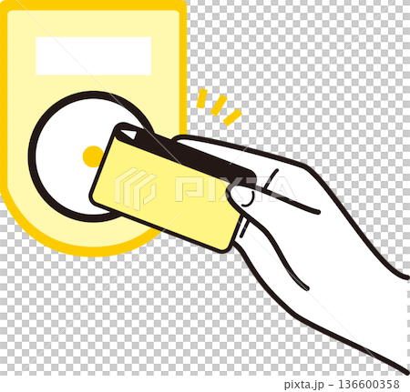 クレジットカードのタッチ決済をする手のイラスト。非接触決済、キャッシュレス、スマート支払いのイメージ 136600358