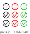 丸型チェックマークアイコンセットのシンプルデザイン 136600405