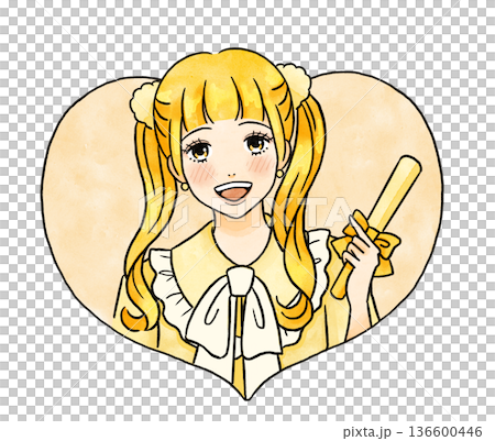 心形插圖,描繪了一位穿著黃色衣服的女子,她穿著自己最喜歡的顏色,正在做自己最喜歡的事情。 心形插圖,描繪了一位穿著黃色衣服的女子,她穿著自己最喜歡的顏色,正在做自己最喜歡的事情。 136600446