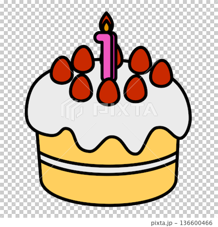 Illustration of a cute decorated cake with the number 1 standing up 136600466